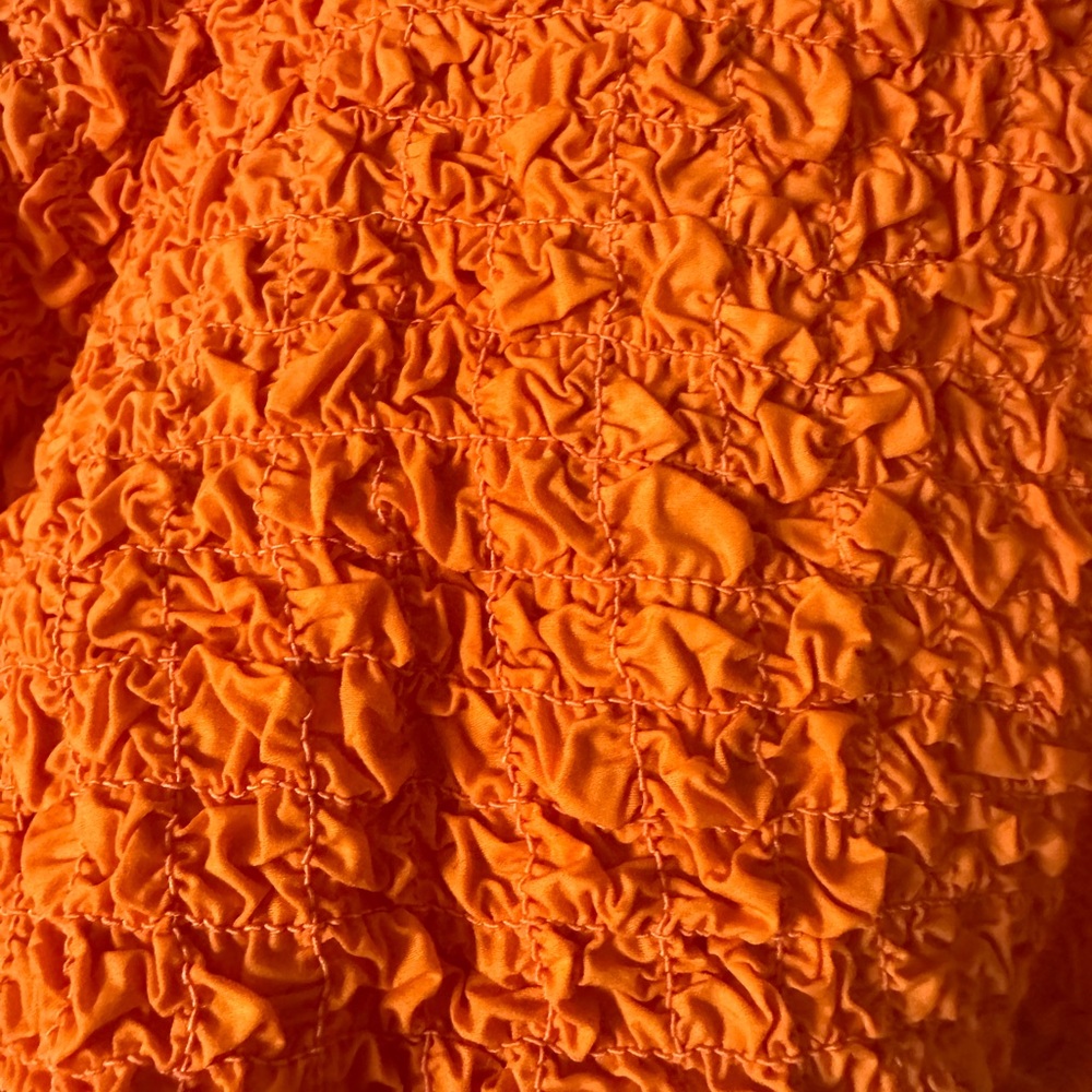 Ganni Cotton Poplin O Neck Shirred Crop Top in Orange - Size 44 XL - Picture 8 of 10